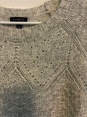 Talbots Silver Open-Knit Crewneck Sweater